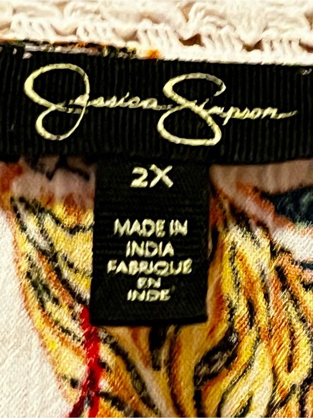 Jessica Simpson Cream Crochet-Trim Floral Tunic with Orange & Green Print - Picture 11 of 12